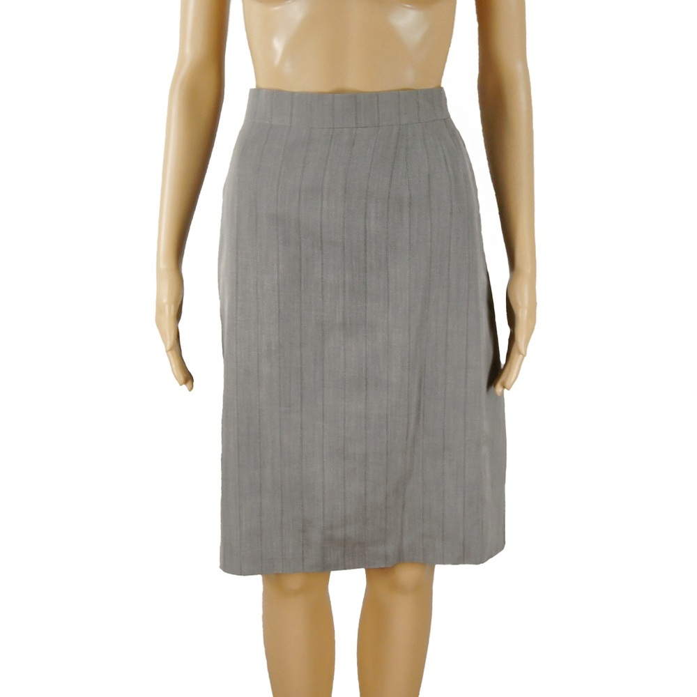 Vintage 80s Escada Margaretha Ley Silver Grey Silk Pinstripe Pencil Skirt
